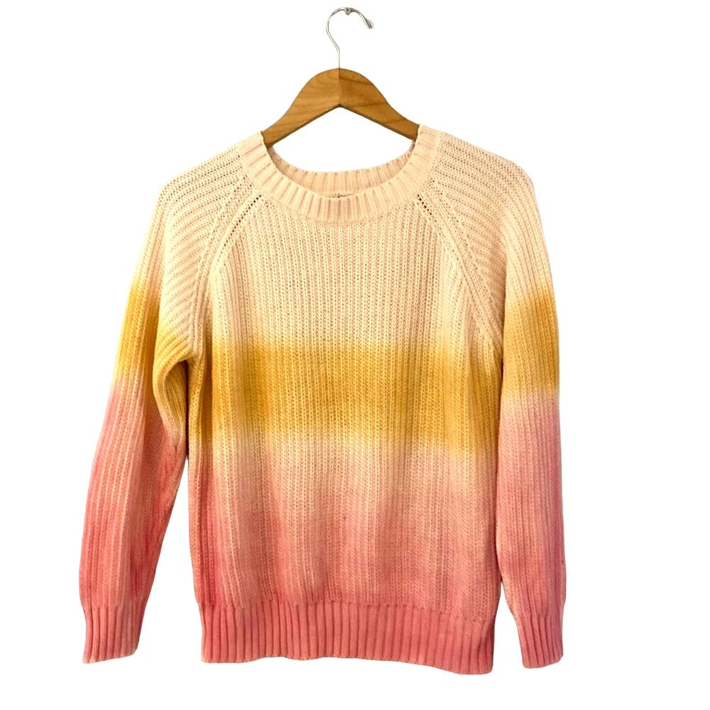 Hem & Thread Women's Chunky Knit Sweater Ombre Multicolor Small Crew Neck Cream